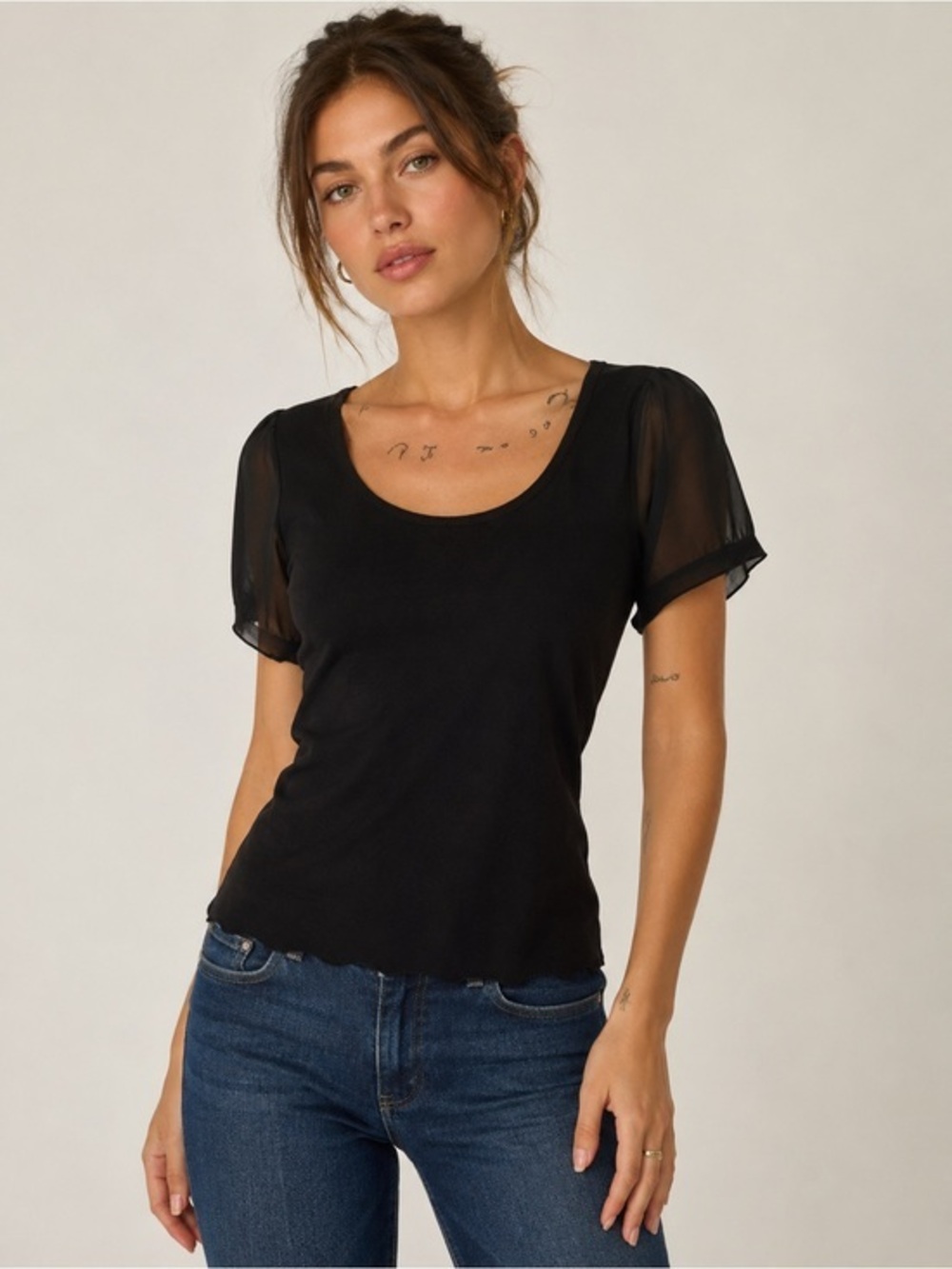 WHITE HOUSE BLACK MARKET| Black Short Chiffon Sleeve Sweater. Size S